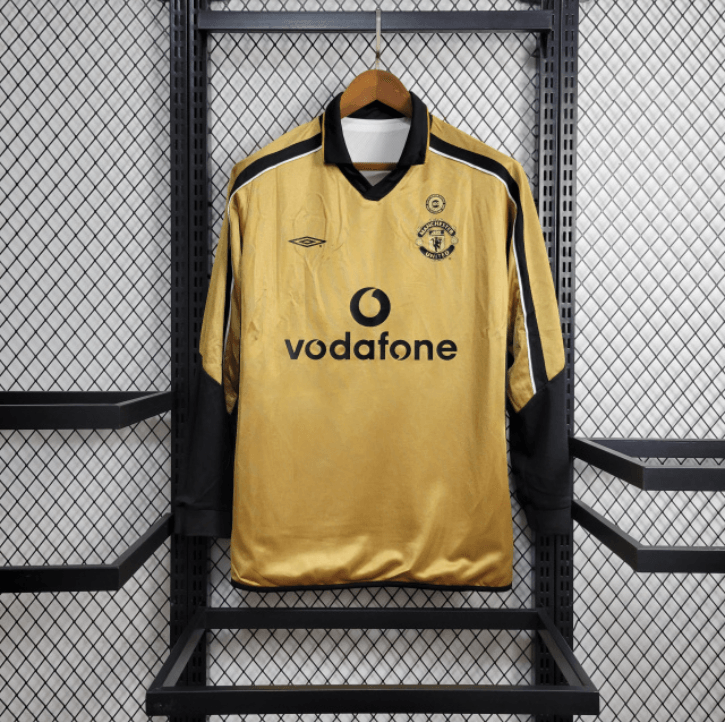 Camiseta Manchester United Retro 2001/02 Manga Larga - Blanco/Negro