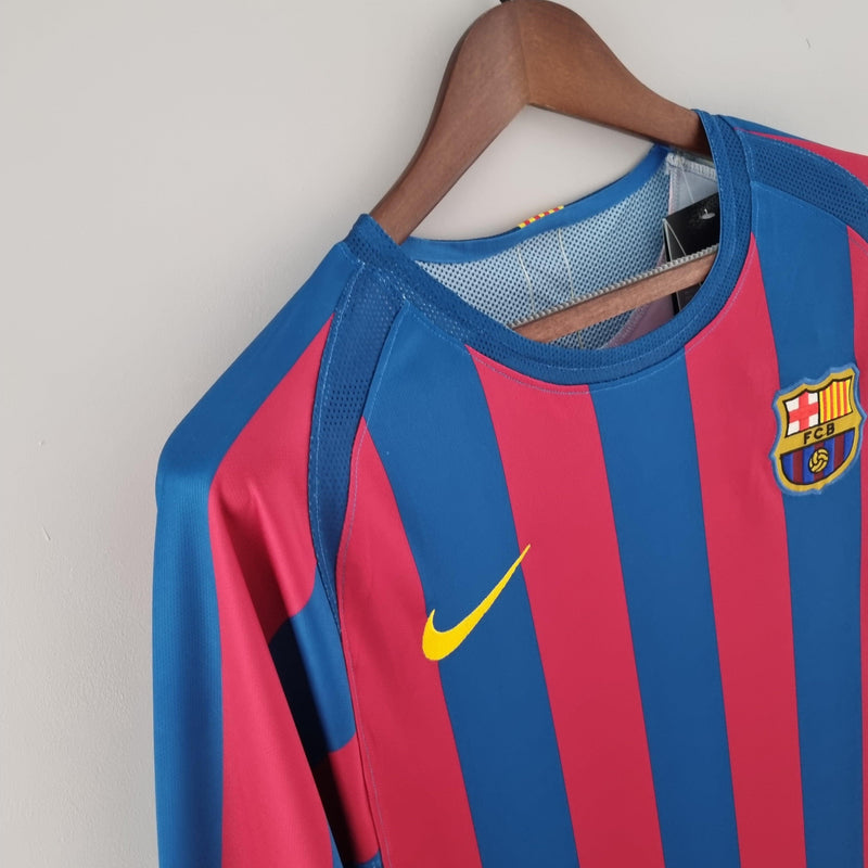 Camiseta Barcelona 05/06 Retro Manga Larga - Rojo/Azul