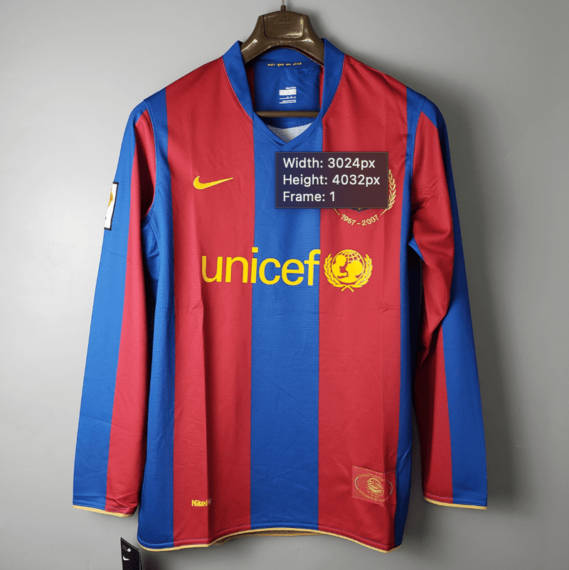 Camiseta Barcelona 2007/08 Retro Manga Larga - Rojo/Azul