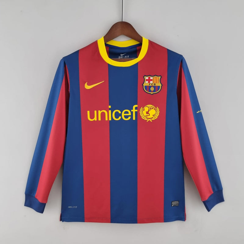 Camiseta Barcelona 10/11 Retro Manga Larga - Rojo/Azul