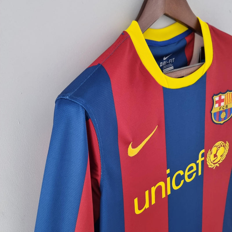 Camiseta Barcelona 10/11 Retro Manga Larga - Rojo/Azul