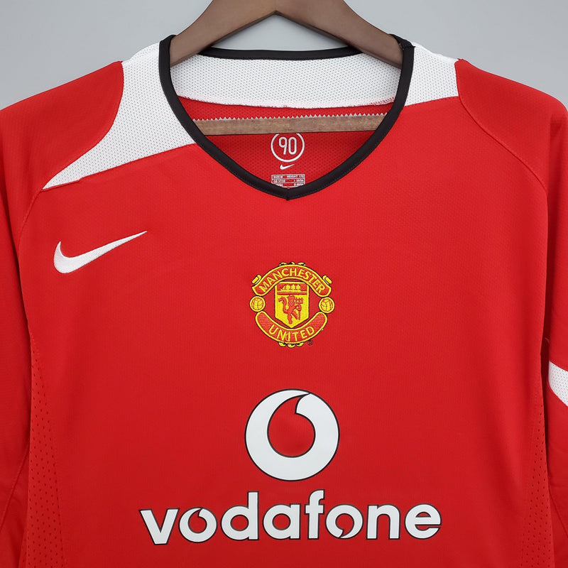 Camiseta Manchester United Retro 2004/06 Manga Larga - Rojo