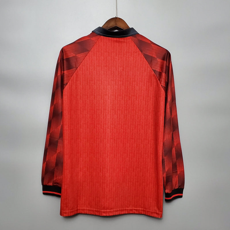 Camiseta Manchester United Retro 1996 Manga Larga  - Rojo