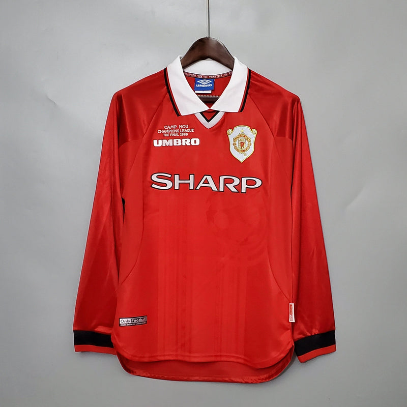 Camiseta Manchester United Retro 1999 Manga Larga- Rojo