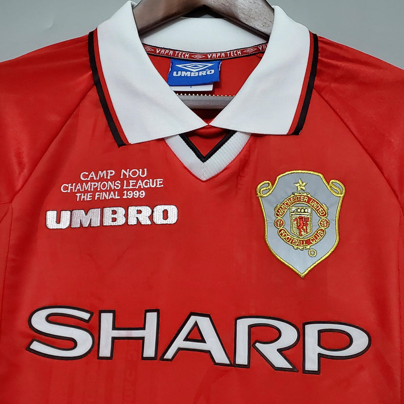 Camiseta Manchester United Retro 1999 Manga Larga- Rojo