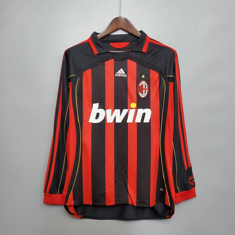 Camiseta AC Milan 06/07 Retro Manga Larga - Negro/Rojo