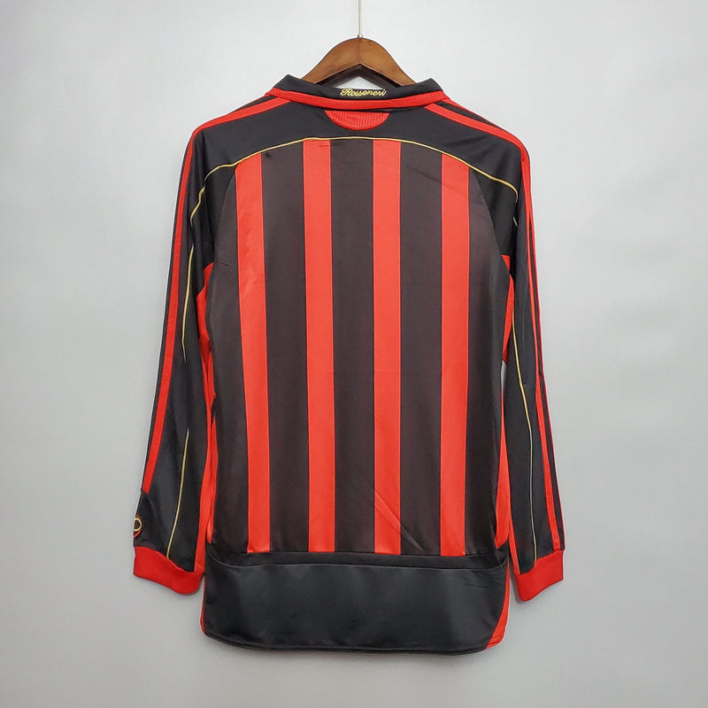 Camiseta AC Milan 06/07 Retro Manga Larga - Negro/Rojo