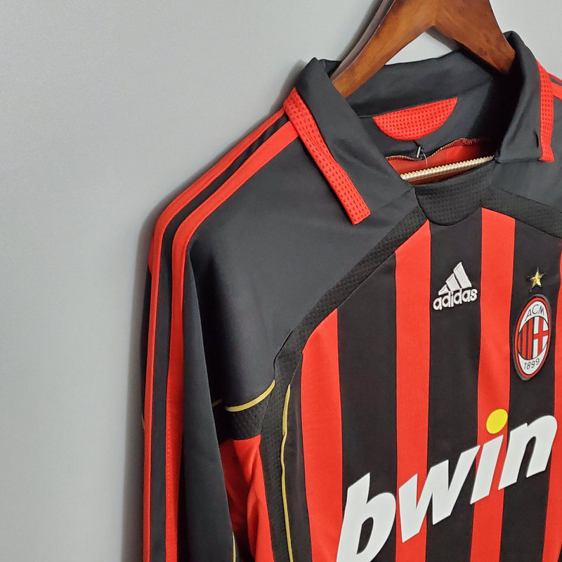 Camiseta AC Milan 06/07 Retro Manga Larga - Negro/Rojo