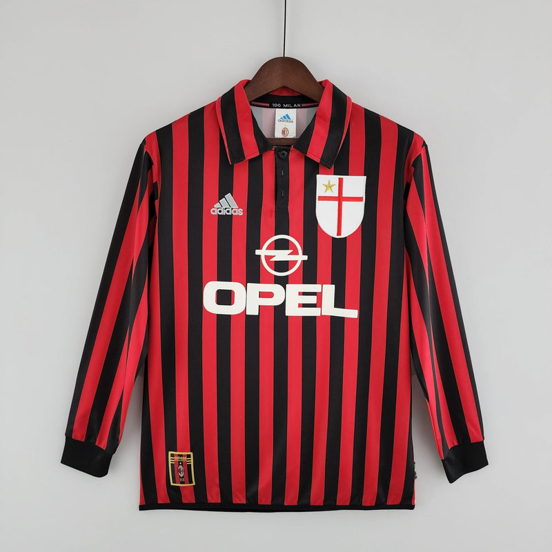 Camiseta AC Milan Retro 1999/2000 Manga Larga- Negro/Rojo