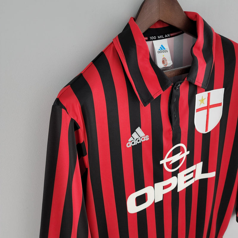 Camiseta AC Milan Retro 1999/2000 Manga Larga- Negro/Rojo