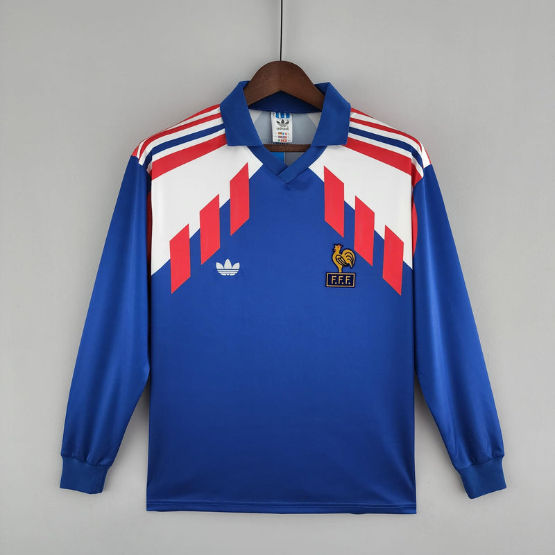 Camiseta Selección Francia Retro 88/90 Manga Larga - Azul