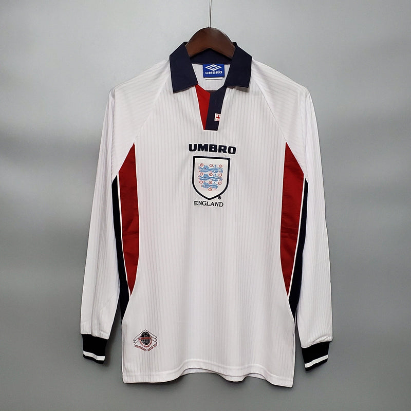 Camiseta Selección Inglaterra Retro 1998 Manga Larga - Blanco