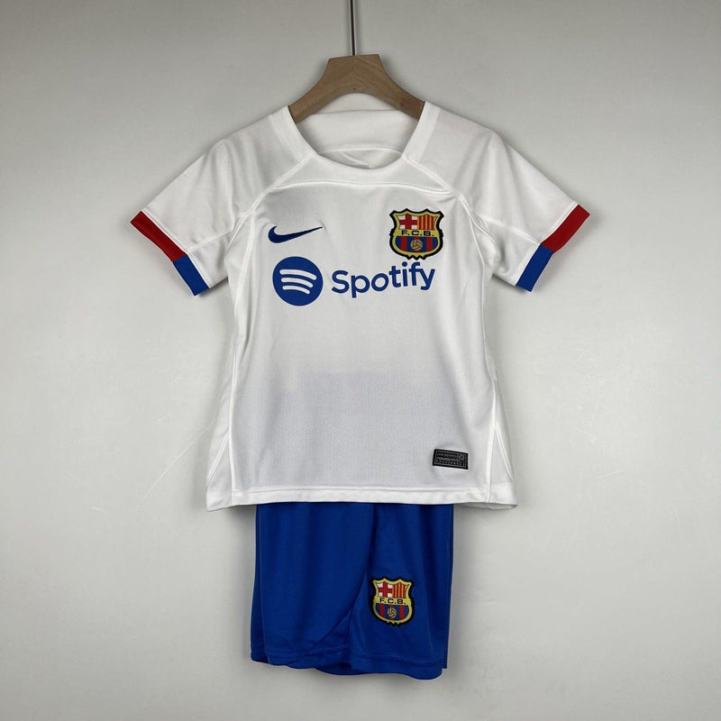 Camiseta y Pantalones para niños Barcelona Segunda Equipacion 23/24 - Blanco