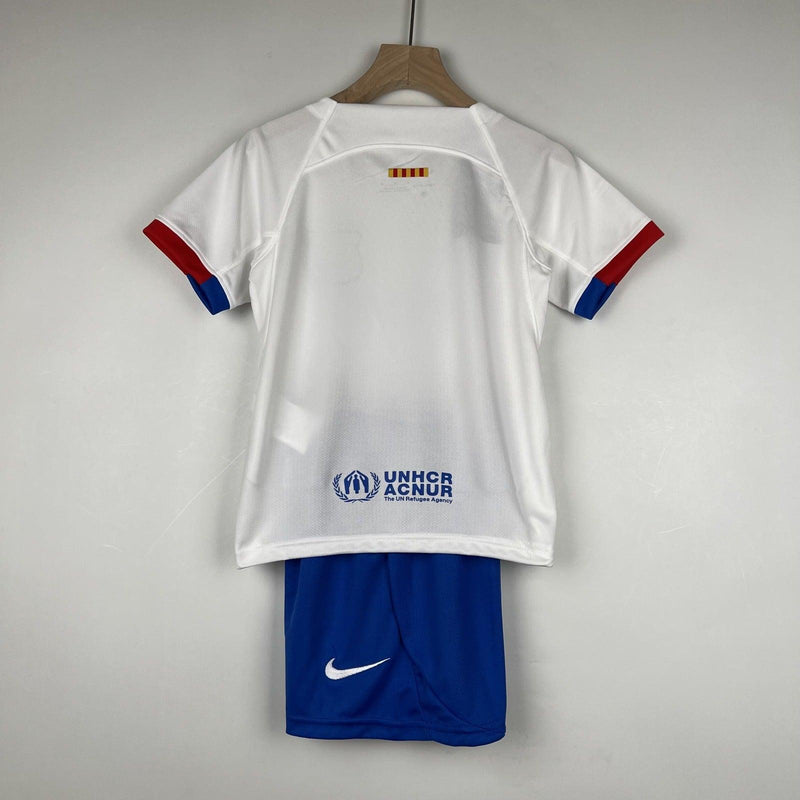 Camiseta y Pantalones para niños Barcelona Segunda Equipacion 23/24 - Blanco